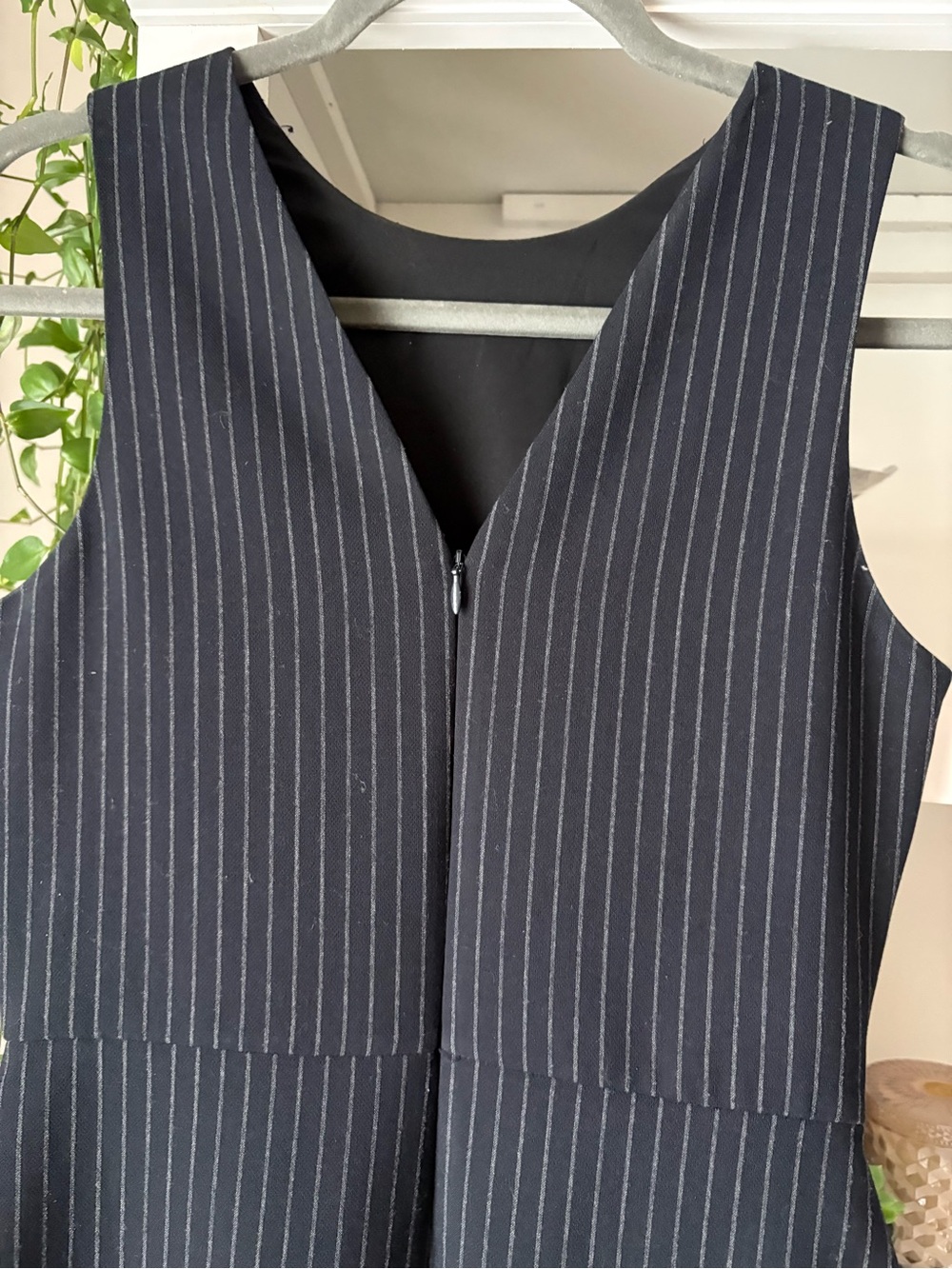 Classic Sleeveless Pinstripe Sheath Dress - Navy - Picture 7 of 13